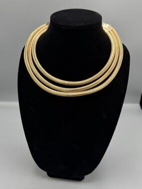 Statement Three Layered Gold Colored Statement Necklace
